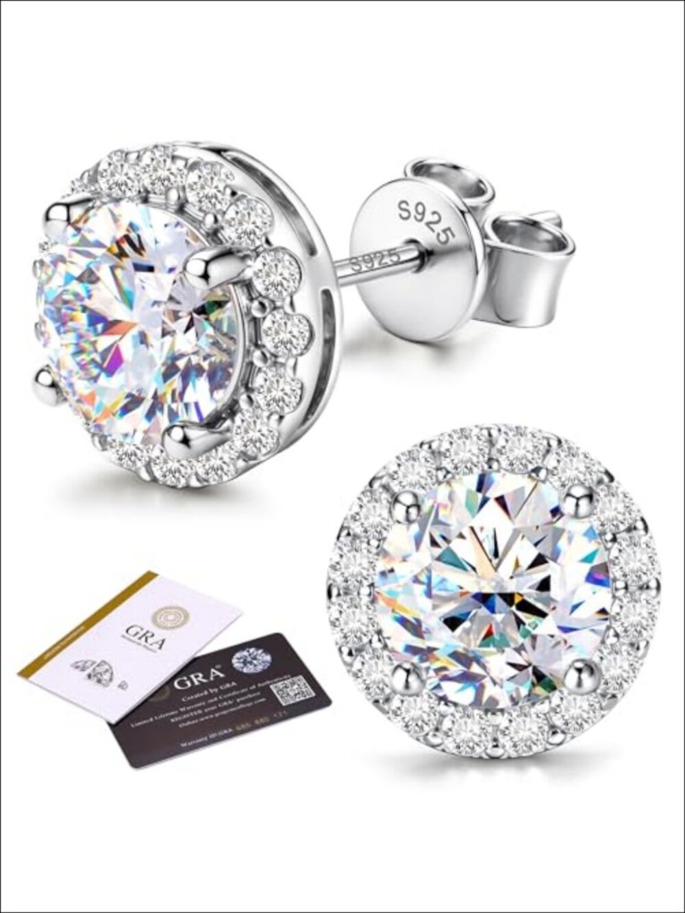Moissanite Halo Stud Earrings 925 Sterling Silver Prong Set
